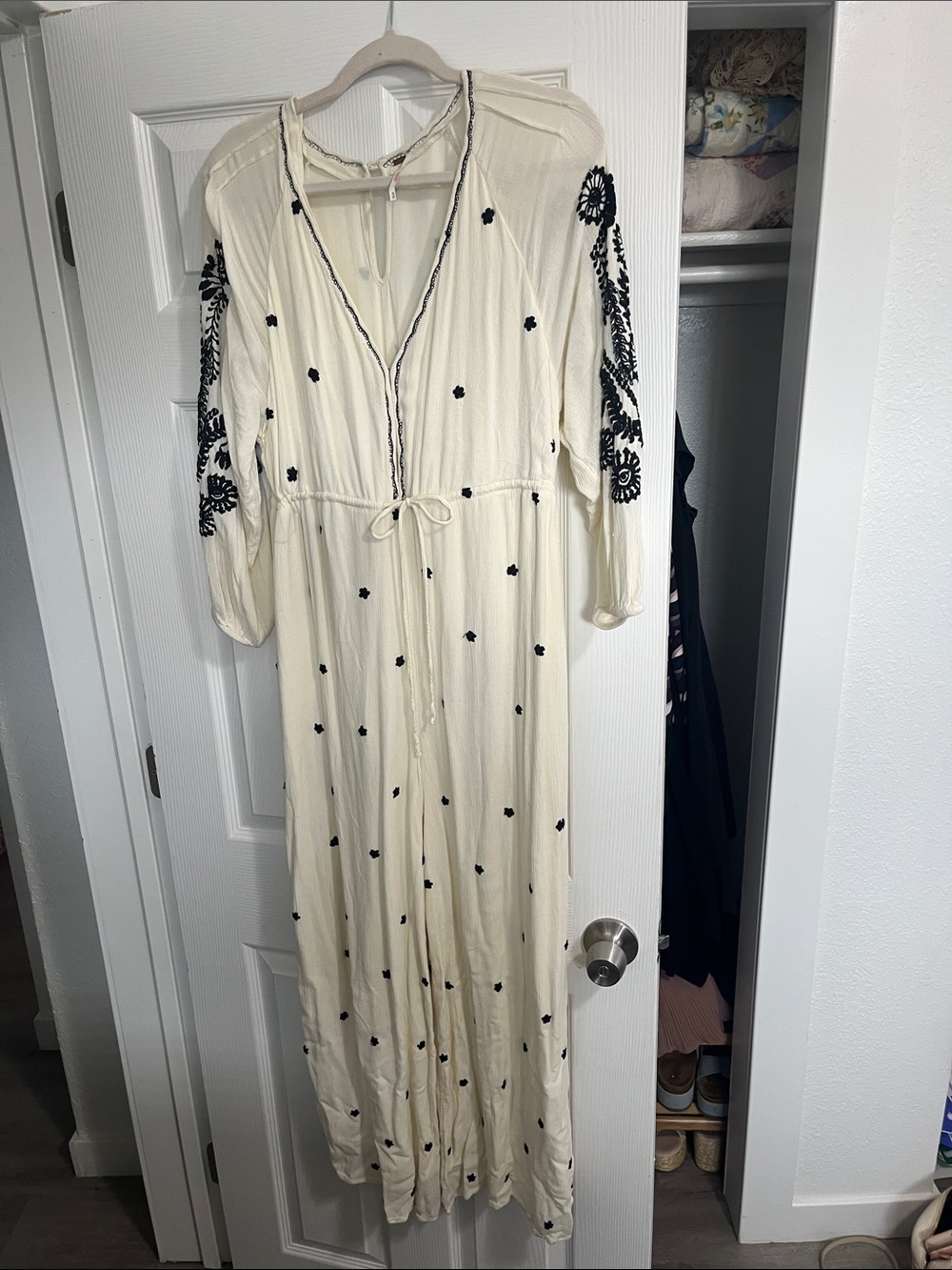 Free People Embroidered Cream Jumpsuit